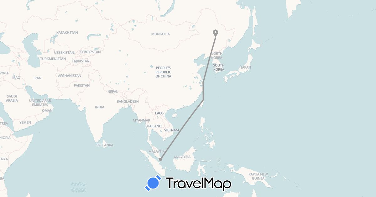 TravelMap itinerary: plane in China, Singapore, Taiwan (Asia)